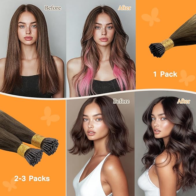 DOORES I Tip Hair Extensions, Balayage Chocolate Brown to Honey Blonde 24 Inch 50g/50s, Invisible I Tips Extensions Cold Fusion Hair Extensions Silky Straight Hair Extensions Itip Extensions
