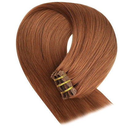 YoungSee Clip in Human Hair Extension Copper Clip in Real Hair Extension Copper Real Human Hair Extensions Clip ins Copper Hair Extensions Real Human Hair for Women 14Inch 7Pcs 120g