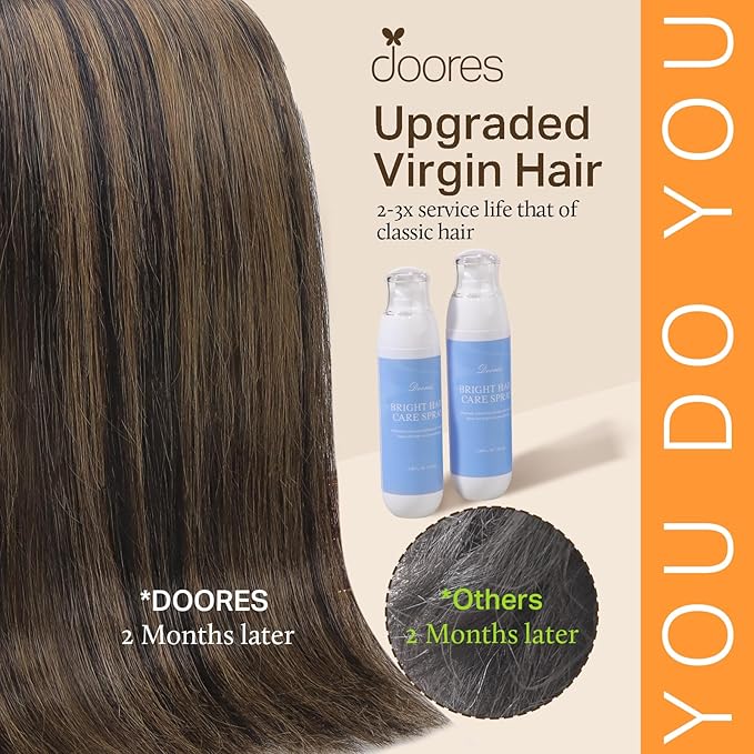 DOORES Clip in Hair Extensions - Real Human Hair, Balayage Natural Black to Chestnut Brown, 20 Inch, 150g, 9pcs, Remy Straight Natural Extensions