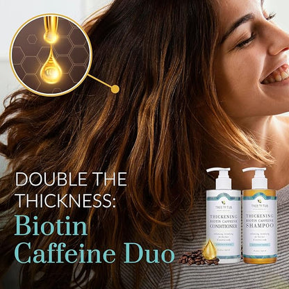 Tree To Tub Volumizing Biotin Shampoo and Conditioner Set - Activating Caffeine for Fuller Hair, Thickening Shampoo and Conditioner for Women & Men, Sulfate Free w/Natural Soapberry Organic Argan Oil