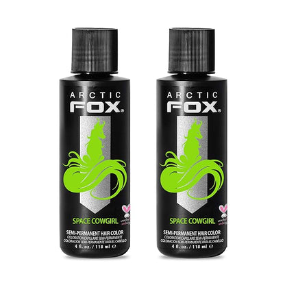 Arctic Fox Semi-Permanent Hair Dye, Vegan & Cruelty-Free, Vibrant Electric Green, Ammonia-Free, Peroxide-Free, Space Cowgirl, 4 Fl Oz (Pack of 2)