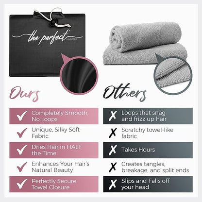 THE PERFECT HAIRCARE Curly Hair Girls Microfiber Plopping Towel Set Gift - Anti-frizz Silky Smooth Hair Drying Wrap for Women - Super Absorbent Large Hair Towel + 2 Scrunching MicroPlop Towels