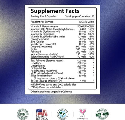 Research Verified Hair Growth Support - with Biotin, DHT Blockers & Vitamins - Hair Growth and Hair Loss Prevention - 360 Capsules - 6 Month Supply
