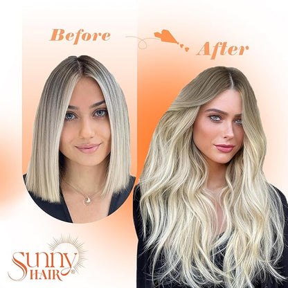 Sunny Balayage I Tip Hair Extensions Human Hair 50S I Tip Hair Extensions Light Blonde to Platinum Blonde Balayage Itips Hair Extension Soft Pre Bonded Hair Cold Fusion 22inch 50G