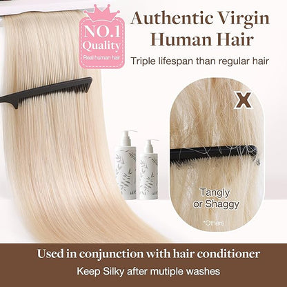 GOO GOO Sew in Hair Extensions Real Human Hair, Weft Hair Extensions Human Hair, 16/22 Light Blonde Highlighted Golden Blonde 18inch 100g, Weft Bundles Straight Silky Remy Hair
