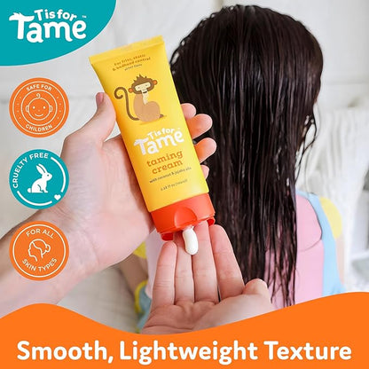 T is for Tame - Hair Taming Cream for Kids, All-Natural for Frizz & Flyaways, Coconut Oil, Leave-in Cream for Babies & Toddlers, Straight or Curly