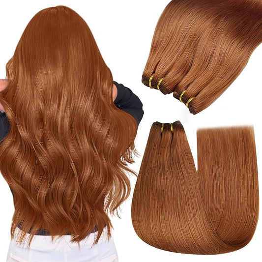 YoungSee Weft Hair Extensions Human Hair Copper Human Hair Extensions Sew in Copper Sew in Weft Hair Extensions Human Hair Straight Hair Extensions Sew in 100G 18Inch