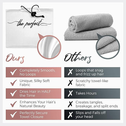 THE PERFECT HAIRCARE Curly Hair Girls Microfiber Plopping Towel Set - Anti-frizz Silky Smooth Hair Drying Wrap for Women - Super Absorbent Large Hair Towel + 2 Scrunching Towels to Micro Plop