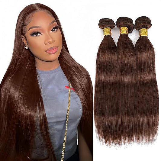 Dark Brown Bundle Human Hair Color 4 Straight Bundles Niegmeag Virgin Remy Hair 3 Bundles 20 22 24 Inch Double Weft Brown Wet and Wavy Bundle