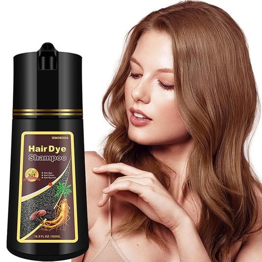 Natural Light Brown Hair Dye Shampoo 3 in 1 for Men & Women, Herbal Instant Color Shampoo Para Canas, 100% Gray Hair Coverage, 16.9 Fl Oz