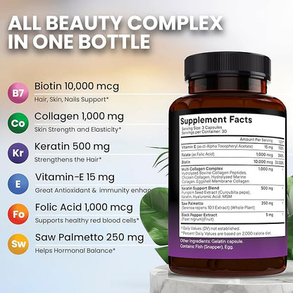 NEW AGE Biotin Collagen Keratin Hyaluronic Acid - 50,000mcg Hair Growth Vitamins for Men and Women, Nails, Hair, Skin Vitamins and DHT Blocker with Vitamin E Folic Acid Pumpkin Seed MSM- 270 Count