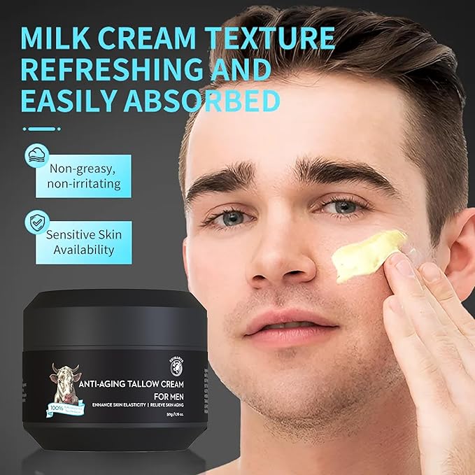 Wrinkle Defense Beef Tallow Balm for Men, Tallow Balm for Skin - Moisturizer for Face - Hydrating Anti Aging Skin Cream - Natural Facial Skincare Lotion with Essential Oils (1.7 OZ)