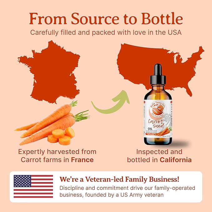 Bella Terra Oils - Organic Carrot Seed Oil 8 oz - Unveiling Organic Carrot's Enzymes & Nutritional Benefits, A Cold-Pressed Delight for a Natural Skin Glow
