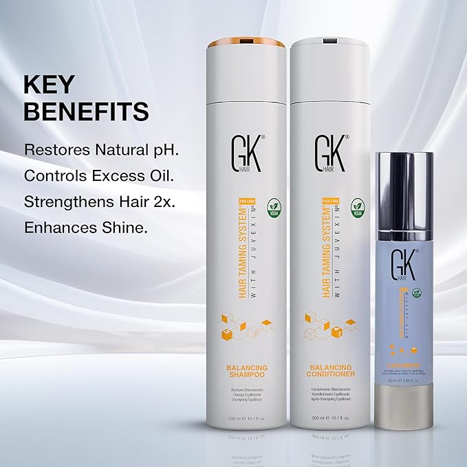 GK HAIR Global Keratin Balancing Shampoo and Conditioner Sets (10.1 Fl Oz/300ml) with Leave In Cashmere Smoothing and Styling Cream (1.69 Fl Oz/50ml) For Dry Damaged Frizzy Oily & Color Treated Hair