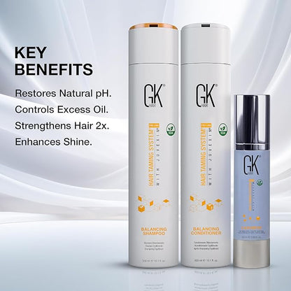GK HAIR Global Keratin Balancing Shampoo and Conditioner Sets (10.1 Fl Oz/300ml) with Leave In Cashmere Smoothing and Styling Cream (1.69 Fl Oz/50ml) For Dry Damaged Frizzy Oily & Color Treated Hair
