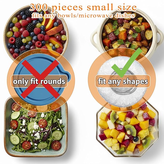 Multi-Use Plastic Covers 450 Pack - Disposable Shower Caps & Bowls Covers | Food-Grade, Odor-Free, Reusable & Washable, 3 Sizes (Small/Medium/Large) for Hair Care, Bowls, Plates, Trays & Travel (450)