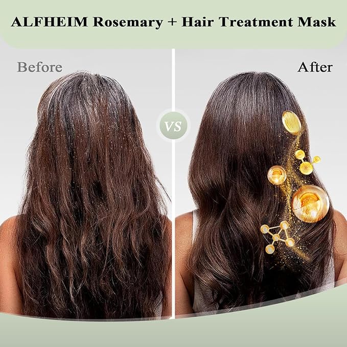 ALFHEIM Rosemary+ Purifying Hair Mask | Deep Moisturizing & Scalp Balancing Treatment | Infused with Rosemary, Peppermint Oil & Jojoba Oil | For Oily Hair, Dandruff & Weakened Strands | 8.45 oz