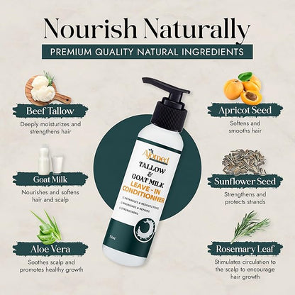 Beef tallow & Goat milk Leave-In Conditioner| Handmade hair Detangler- Anti-Frizz dreadlock moisturizer-Split End Moisturizing Hair Care for Dry, Damaged Hair Moisturizing Curl Primer (8 Fl Oz)