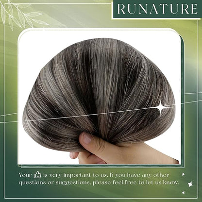 RUNATURE Nano Bead Hair Extensions Human Hair Ombre Black Silver to Silver Nano Hair Extensions Straight Nano Ring Hair Extensions Silky Keratin Nano Tip Hair Extensions Human Hair 16 Inch 50g 50s
