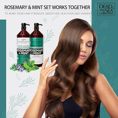 Dead Sea Collection Shampoo and Conditioner Set for Strengthening and Volume - Pure Dead Sea Minerals, Rosemary and Mint – Hair Care - Nutrition, Repair and Shine - Pack of 2 (33.8 & 30.6 Fl. Oz)
