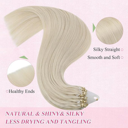 YoungSee Microbead Hair Extensions Blonde 14In Microlink Hair Extensions Human Hair Platinum Blonde 50g 50s Micro Ring Hair Extensions Blonde for Short Hair Beaded Hair Extensions Silky Straight