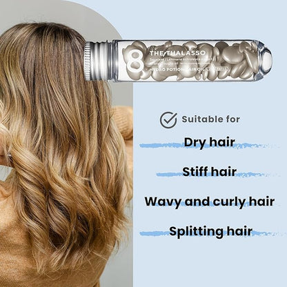 8 THE THALASSO Potion Hair Oil for Frizzy & Damaged Hair Women & Men, Keratin Hair Care for Repairing with Squalane & Deep Ocean Water, Sulfate & Paraben Free, UNSCENTED, 24 Capsules