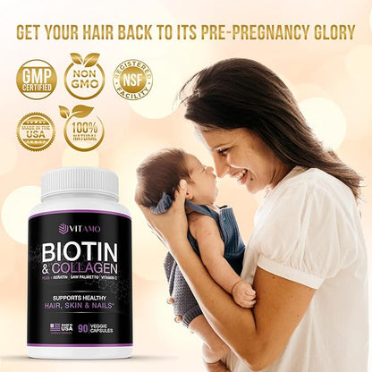 Vitamo Hair Growth Vitamins for Women | Hyaluronic Acid & 50,000 mcg B-Complex (B1, B2, B3, B6, B7) | Biotin and Collagen | Keratin – Advanced Supplement for Hair, Skin & Nails | 90 Capsules