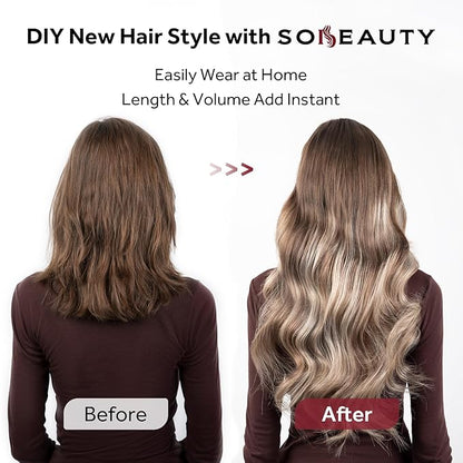 Clip in Hair Extensions Real Human Hair, Silky Straight Remy Hair Extensions for Women, Balayage Walnut Brown to Ash Brown and Bleach Blonde #3TP8/613 16Inch 120G 7PCS