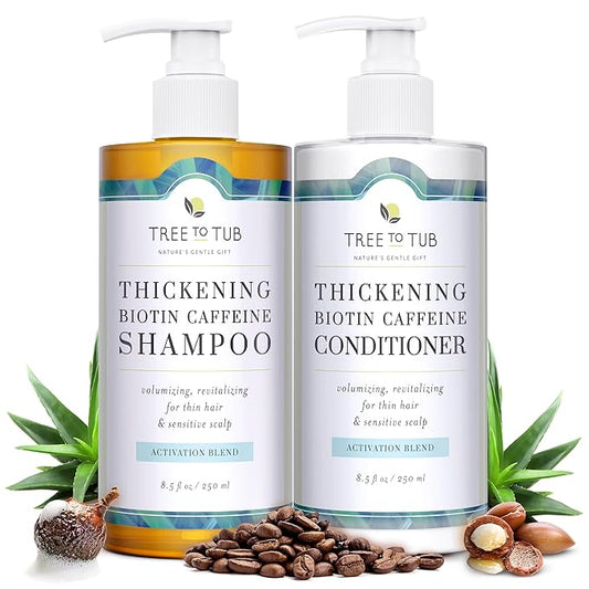 Tree To Tub Volumizing Biotin Shampoo and Conditioner Set - Activating Caffeine for Fuller Hair, Thickening Shampoo and Conditioner for Women & Men, Sulfate Free w/Natural Soapberry Organic Argan Oil
