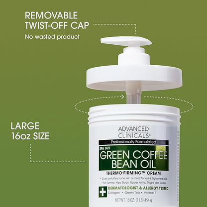 Advanced Clinicals Green Coffee Bean Thermo - Firming Body Lotion | Caffeine Infused Collagen Cream Moisturizer & Body Cream For Women, Stomach, Legs, & To Improve Look Of Textured Crepey Skin, 16 Oz