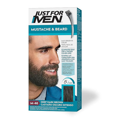 Just For Men Mustache & Beard, Beard Dye for Men with Brush, With Keratin Biotin Aloe and Coconut Oil for Healthy Facial Hair - Deep Dark Brown, M-46, Pack of 1 (Packaging May Vary)
