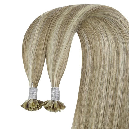 YoungSee K Tip Hair Extensions Human Hair Light Brown Highlight Ktip Human Hair Extensions Light Brown Highlights Blonde Ktip Natural Hair Extensions K Tip Human Hair Extensions for Women 18in 50s/50g
