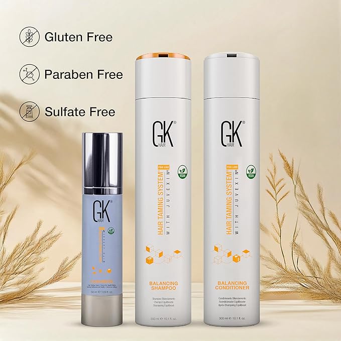 GK HAIR Global Keratin Balancing Shampoo and Conditioner Sets (10.1 Fl Oz/300ml) with Leave In Cashmere Smoothing and Styling Cream (1.69 Fl Oz/50ml) For Dry Damaged Frizzy Oily & Color Treated Hair
