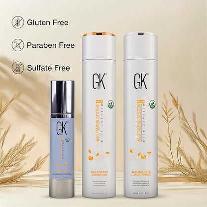 GK HAIR Global Keratin Balancing Shampoo and Conditioner Sets (10.1 Fl Oz/300ml) with Leave In Cashmere Smoothing and Styling Cream (1.69 Fl Oz/50ml) For Dry Damaged Frizzy Oily & Color Treated Hair