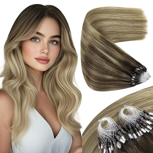 Sunny Hair Micro Link Hair Extensions Human Hair 24inch Micro Beads Extensions Brown Ombre Golden Brown Mix Blonde Microlink Fit Any Occasion Fusion Natural Look 50g