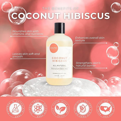 Naturals Moisturizing Body Wash - Tropical Coconut Hibiscus Scent with Organic Aloe Vera & Natural Glycerin - Paraben & Sulfate-Free Shower Gel - 12 oz - Vegan & Cruelty-Free