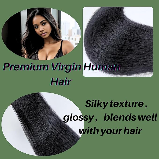 Black Tape in Hair Extensions Human Hair Invisible Silky Soft Hair Extensions Tape in Remy Human Hair 16 Inch 20PCS 30G