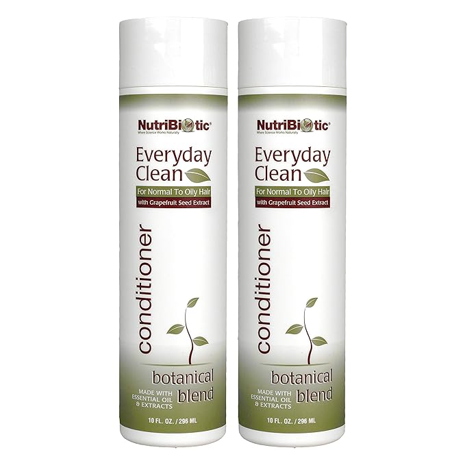 NutriBiotic Everyday Clean Conditioner, Botanical Blend, 10 Fl Oz Twin Pack | GSE & Botanicals for Normal to Oily Hair