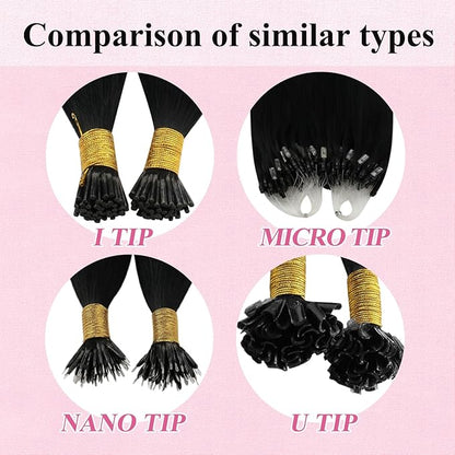 YoungSee Micro Beads Hair Extensions Black Microbead Hair Extensions Human Hair Jet Black Bead Hair Extensions for Women 24 Inch Hair Extensions Bead Hair Extensions Real Human Hair Natural 50s 50g