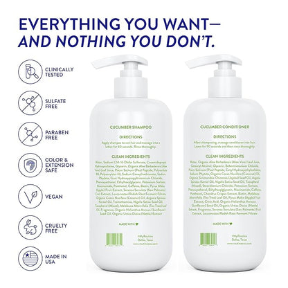 Routine Wellness 1 Liter Anti-Thinning Shampoo and Conditioner Set for Thinning Hair - Biotin DHT Blocker - Color Safe Shampoo for Hair Loss & Healthier Hair - 1 Liter Set - Cucumber