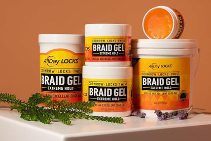 AllDay Locks Braid Gel (Bucket) | Extreme Hold, High Shine | Frizz & Flake-Free Edge Control | Tea Tree, Lavender, Peppermint Oil | Slick & Style Braids, Locks, Twists, Cornrows | 64 oz