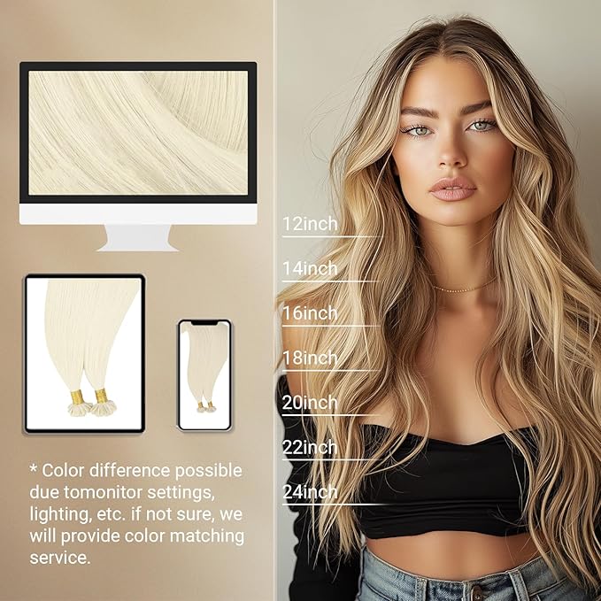 MAXITA U Tip Hair Extensions Human Hair, Platinum Blonde Hair Extensions Real Human Hair, 50g/50 Strands/Pack, 14 In Virgin Human Hair