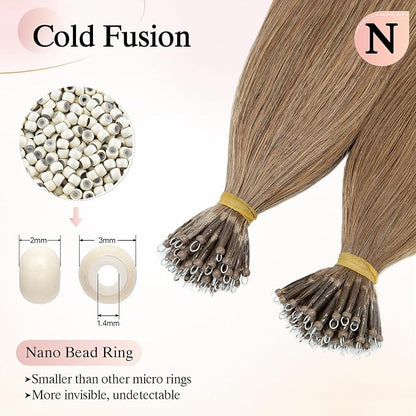 Nano Bead Human Hair Extensions nano rings hair extensions Nano-bond Hair Extensions Nano Tip Extensions Silky Straight Natural 50g/50 Stands 16" Light Brown