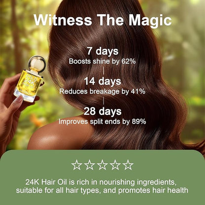24K Gold & Argan Hair Oil Treatment – 100% Plant-Based Extract, Nourishes & Strengthens, Boosts Shine & Controls Frizz, Non-Greasy Formula for All Hair Types, 1.69 fl oz