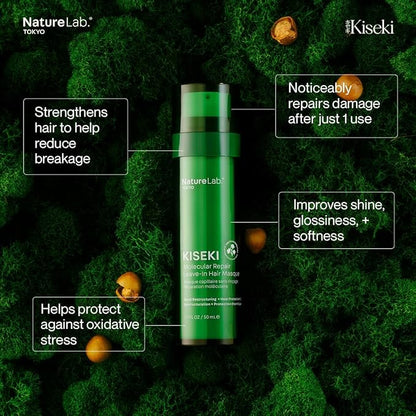 NatureLab.TOKYO Kiseki Molecular Repair Leave-In Hair Masque – Deep Conditioning Treatment to Restore, Strengthen & Bond Damaged Hair – Repair Split Ends, Add Shine & Smoothness – 1.7 Fl Oz