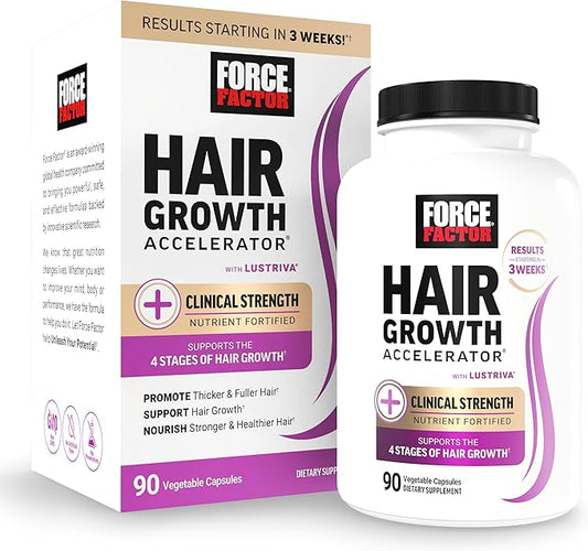 FORCE FACTOR Hair Growth Accelerator Multivitamin for Women & Men, with Lustriva, Biotin, Horsetail & Vitamins A, B12, C, D & E for Thicker Hair, Healthier Skin & Nails, 90 Capsules
