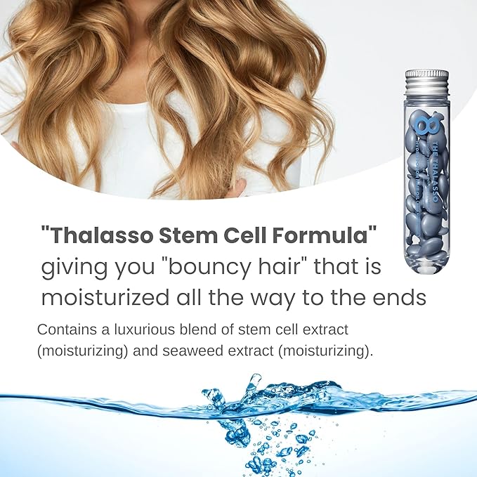 8 THE THALASSO Potion Hair Oil for Frizzy & Damaged Hair Women & Men, Keratin Hair Care for Repairing with Squalane & Deep Ocean Water, Sulfate & Paraben Free, AQUA WHITE FLORAL, 24 Capsules