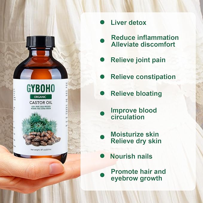 Castor Oil Organic Cold Pressed Unrefined Glass Bottle,Castor Oil Pack Wrap Organic Cotton for Stomach-Neck-Abdomen -Knee-Arm-Liver Detox.organic castor oil for Hair Growth -Face-Lashes & Eyebrows