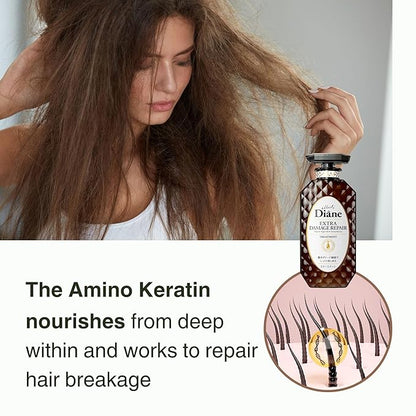 Moist Diane Keratin Hair Treatment for Damaged & Color Treated Hair Women & Men, Organic Hair Conditioner by Argan Oil & Mango Oil from Japan, Silicone & Sulfate Free 15.2 Fl Oz EXTRA DAMAGE REPAIR