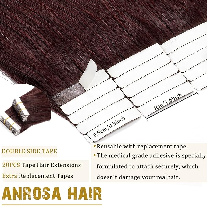 Anrosa 18 inch Ombre Tape in Hair Extensions Real Remy Human Hair Tape in Premium Quality Silky Hair Natural Hair Extensions Seamless Skin Weft Double Sided 20/pcs 50g